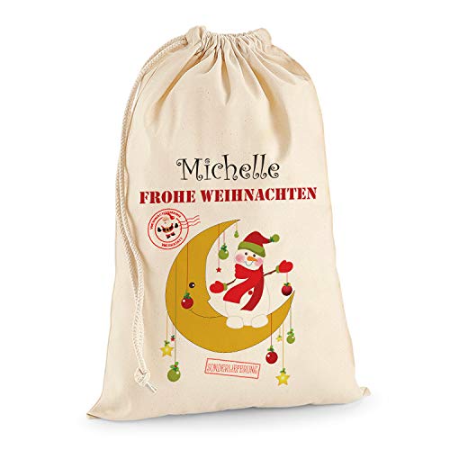 TULLUN Personalisierte Santa Weihnachtssack Extra groß XL (75 x 49 cm 38 Liter) - Schneemann V1 von TULLUN