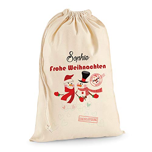TULLUN Personalisierte Santa Weihnachtssack Extra groß XL (75 x 49 cm 38 Liter) - Schneemann V2 von TULLUN