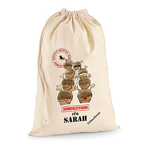 TULLUN Personalisierte Santa Weihnachtssack Extra groß XL (75 x 49 cm 38 Liter) - Weihnachtsschlitten von TULLUN