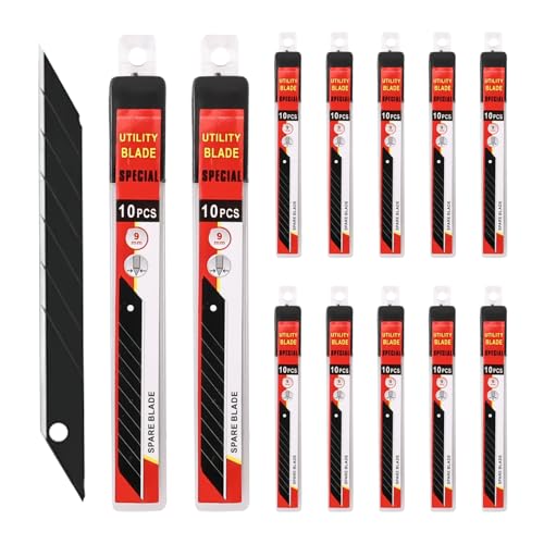 120 Stück Cuttermesser Klinge, 9mm Ersatzklingen, 30 Grad Cutter Klingen Extra Scharf, Abbrechklingen aus Hochwertigem Carbonstahl, zum Basteln, Pappe, Folie, Linoleum, Teppich, Gipskarton von Tulov