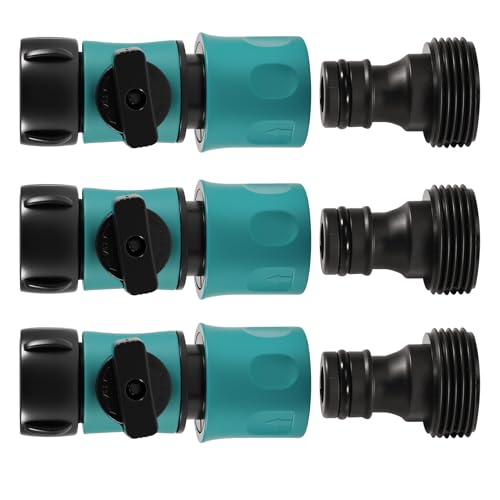 3 Stück Regulierventil 3/4 Zoll für Gartenschlauch + Steckerenden – Schlauchkupplung Mit Regulierventil ON/OFF, Wasserschlauch Verbinder für Garten, Haus, Wasserhahn, einzeln abstellbar von Tulov