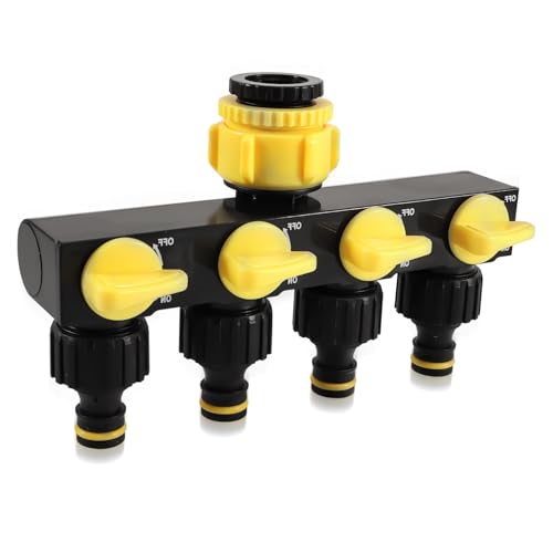 4-Wege-Verteiler,1/2" und 3/4" Wasseranschluss Verteiler mit individuellen Ein-/Aus-Ventilen,4-Wege-Wasserverteiler Schlauchverteiler Für Wasserhahn Wasserschlauch Gartenschlauch von Tulov