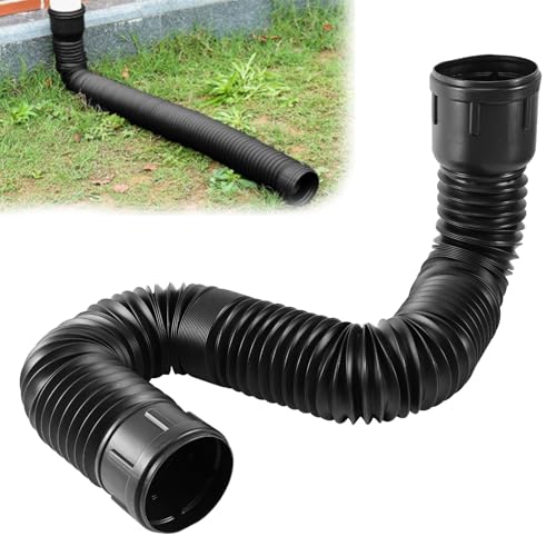 Auffangbecken Fallrohr Erweiterungsset,150cm Fallrohrverlängerungen Flexibel,Regenrinnen Fallrohr Ablauf,PE-Ablaufverlängerung für Villa Im Freien, Rund (Schwarz) von Tulov