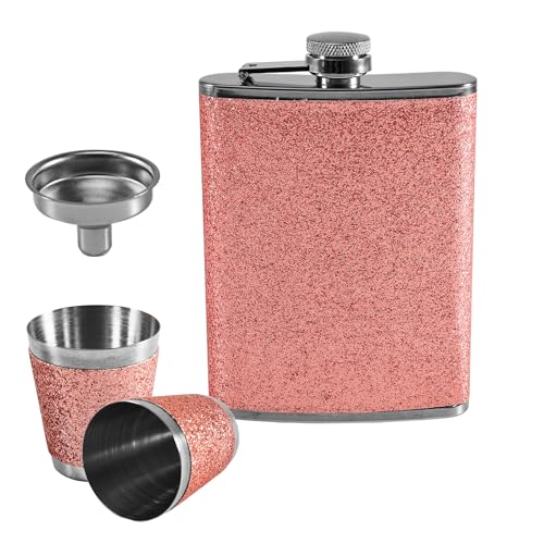Flachmann Frauen Flach mann Klein mit Trichter,2 Stück 30ml Schnapsglas,Edelstahl,Alkohol Flachmann,8oz/240ml Hip Flask für Reisen,Wandern, Klettern, Angeln, Camping von Tulov