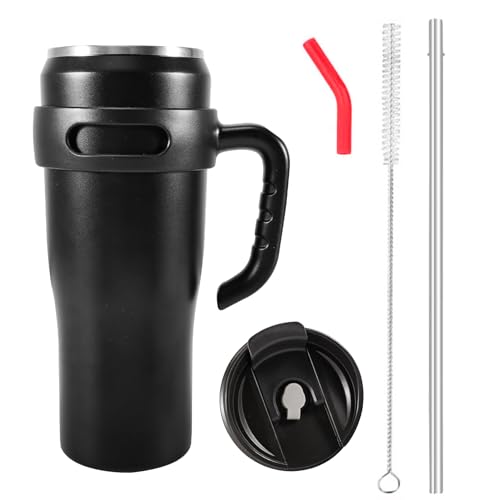 Tulov Schwarz Doppelwandiger Edelstahl Thermobecher, 1182ml/40oz Isolierbeche Kaffeebecher, Großer Trinkbecher, Thermobecher mit Strohhalm, Auslaufsicherer Deckel und abnehmbarer Tassenbürste von Tulov