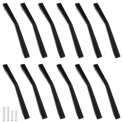 Tulov 12 Stück Schrankgriffe, moderne minimalistische Schrankgriffe Schwarz mit Schrauben, Möbelgriffe Schwarz aus massivem Aluminium, geeignet für Schränke, Schuhschränke, Schubladen von Tulov