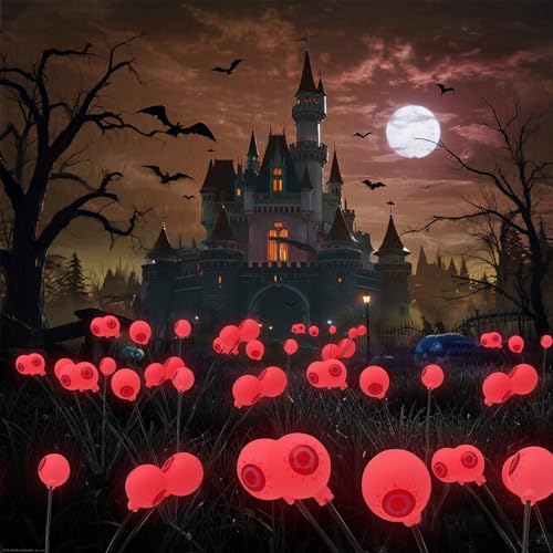 Tulov 2 Stück Halloween Deko Licht Outdoor,6 LED Augapfel Halloween Lichter,alloween Deko Solarlampen,Solar Lichter,Solarleuchten für Terrasse, Spukhäuser und Partyzubehör(Rot) von Tulov