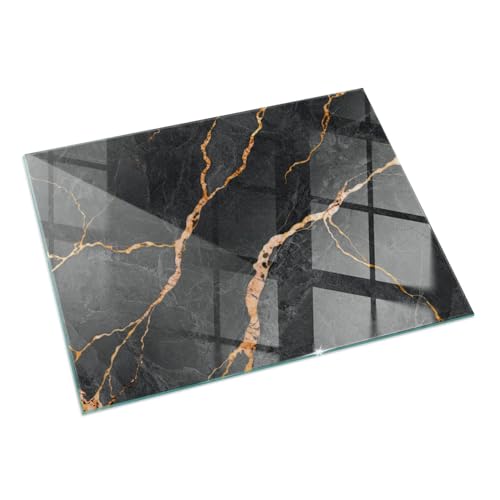 Funkenschutzplatte für Kamin 120x80 cm Dekorative Glasbodenplatte Glasboden Hitzeschutz Rechteckige Schutzplatte Hartglas Elegantes Design Stilvollem Motiv - Eleganter Marmor mit Adern von Tulup