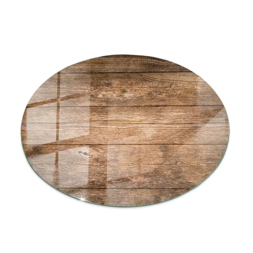 Glasplatte für Tisch ⌀ 50 cm Rund Gehärtetes Glas Modernes Design Dekoration Geschliffene Kanten Tafelglas für Küche und Esszimmer Auswechselbare Platte - Motiv Holzbretter von Tulup