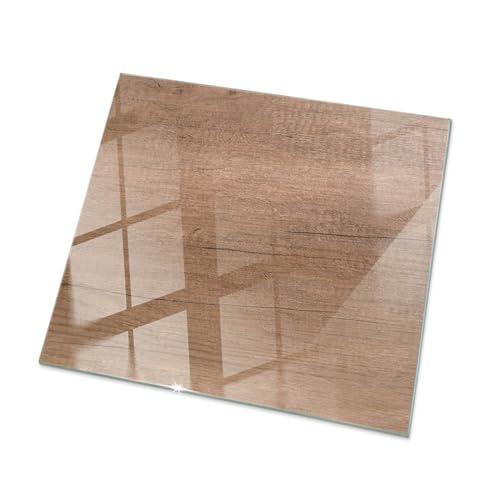 Glasplatte für Tisch 50x50 cm Geschliffene Kanten Auswechselbare Platte Gehärtetes Glas Modernes Design Dekoration Tafelglas für Küche und Esszimmer - Motiv Klassisches Holz von Tulup