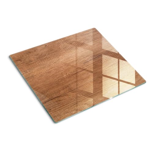 Schneidbrett Glas 60x52 cm Hitzebeständig Gehärtetes Glas Rutschfest Silikonfüße Plastikfrei Lebensmittelecht Dünn Glasplatte Antibakteriell Dekorativ für die Küche - Holz von Tulup
