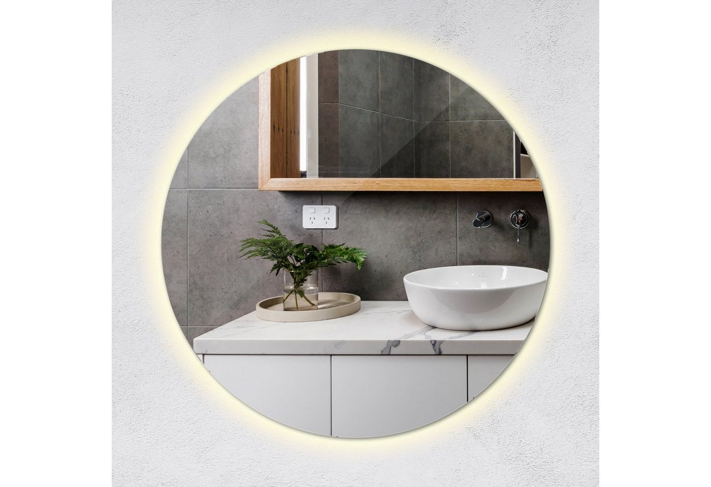 Tulup Badspiegel Runder Spiegel Badezimmerspiegel mit LED-Beleuchtung Wandspiegel, (Warmweiß 3000K) von Tulup