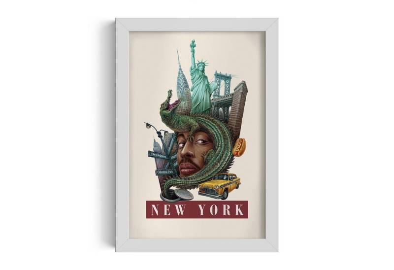 Tulup Bild mit Rahmen New York Wandkunst im Rahmen, Gerahmtes Bild von Tulup