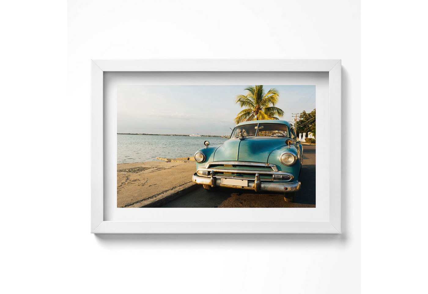 Tulup Bild mit Rahmen Wandbild mit Rahmen Blaues Auto am Meer, Gerahmtes Bild Tulup Bild mit Rahmen Wandbild mit Rahmen Blaues Auto am Meer, Gerahmtes Bild von Tulup