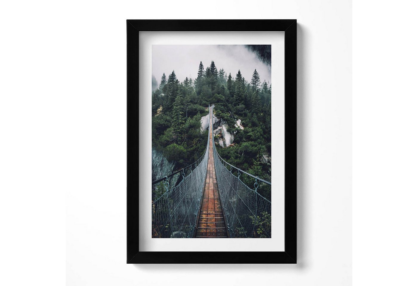 Tulup Bild mit Rahmen Wandkunst gerahmt Hängebrücke im Wald, Hochwertiges gerahmtes Bild Tulup Bild mit Rahmen Wandkunst gerahmt Hängebrücke im Wald, Hochwertiges gerahmtes Bild von Tulup