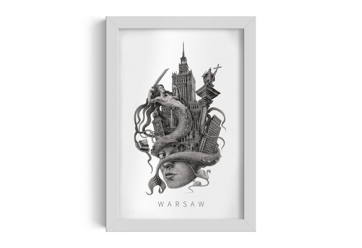 Tulup Bild mit Rahmen Warschau Schwarz-Weiß Wandkunst im Rahmen, Gerahmtes Bild Tulup Bild mit Rahmen Warschau Schwarz-Weiß Wandkunst im Rahmen, Gerahmtes Bild von Tulup