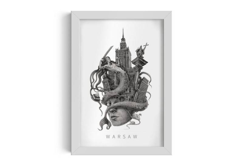 Tulup Bild mit Rahmen Warschau Schwarz-Weiß Wandkunst im Rahmen, Gerahmtes Bild Tulup Bild mit Rahmen Warschau Schwarz-Weiß Wandkunst im Rahmen, Gerahmtes Bild von Tulup