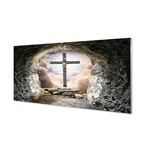 Tulup Glas Bild Glasdruck - 100x50cm Wandbild Jesus Christus Auferstehung Dekorative für Wohnzimmer Schlafzimmer Wandbild - Höhlen Licht Kreuz Jesus von Tulup