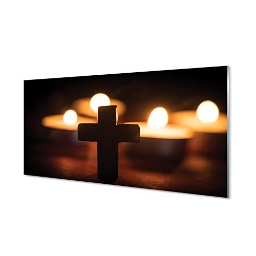 Tulup Glas Bild Glasdruck - 100x50cm Wandbild Jesus Christus Auferstehung Dekorative für Wohnzimmer Schlafzimmer Wandbild - Kreuz von Kerzen von Tulup
