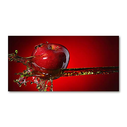 Tulup Glas-Bild Wandbild aus Glas - Wandkunst - Wandbild hinter gehärtetem Sicherheitsglas - Dekorative Wand für Küche & Wohnzimmer 100x50 - Essen & Getränke - Apfel Wasser - Rot von Tulup