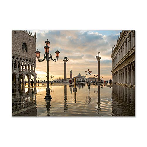 Tulup Glas-Bild Wandbild aus Glas - Wandkunst - Wandbild hinter gehärtetem Sicherheitsglas - Dekorative Wand für Küche & Wohnzimmer 100x70 - Sehenswürdigkeiten & Architektur - Venedig Italien - Beige von Tulup