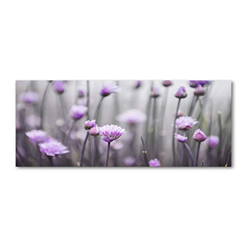 Tulup Glas-Bild Wandbild aus Glas - Wandkunst - Wandbild hinter gehärtetem Sicherheitsglas - Dekorative Wand für Küche & Wohnzimmer 125x50 - Blumen & Pflanzen - Schnittlauchblumen - Lila von Tulup