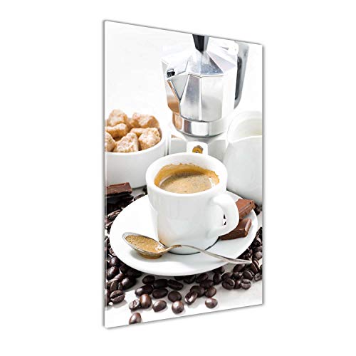 Tulup Glas-Bild Wandbild aus Glas - Wandkunst - Wandbild hinter gehärtetem Sicherheitsglas - Dekorative Wand für Küche & Wohnzimmer 50x100 - Essen & Getränke - Eine Tasse Kaffee - Braun von Tulup