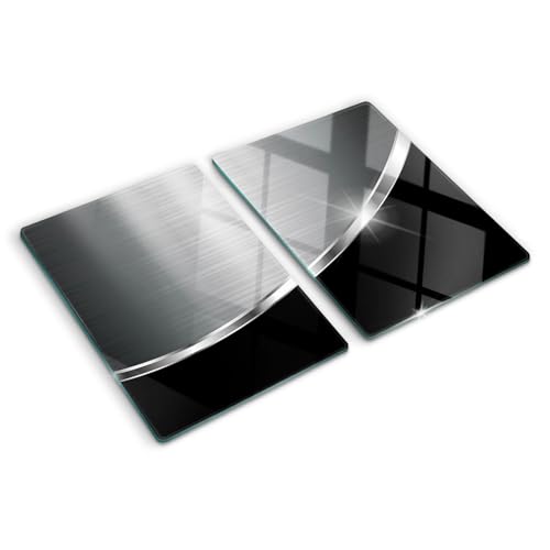 Tulup Schneidebrett Spritzschutz Abdeckung Herdabdeckplatte 2x40x52 cm Kochplattenabdeckung Silber Gehärtetes Glas - Metall Schwarz von Tulup