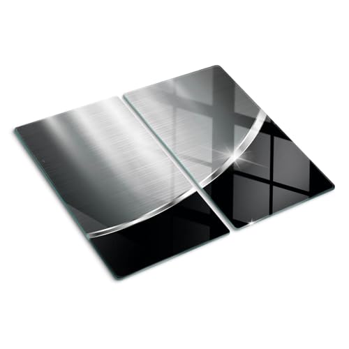 Tulup Schneidebrett Spritzschutz Abdeckung Herdabdeckplatte 2x30x52 cm Kochplattenabdeckung Silber Gehärtetes Glas - Metall Schwarz von Tulup