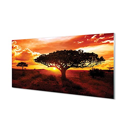 Tulup Glasbild - 120x60cm Wandbild Afrika Dekorative Für Wohnzimmer Schlafzimmer - Bäume Wolken Westen von Tulup