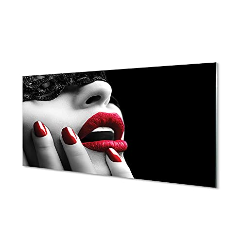 Tulup Glasbild - 120x60cm Wandbild Lippen Mund Dekorative für Wohnzimmer Schlafzimmer - Weibliche Nägel Lippen von Tulup