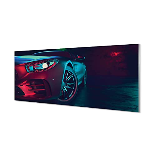 Tulup Glasbild - 125x50cm Wandbild Auto Reisen Dekorative für Wohnzimmer Schlafzimmer - Auto Lichter von Tulup