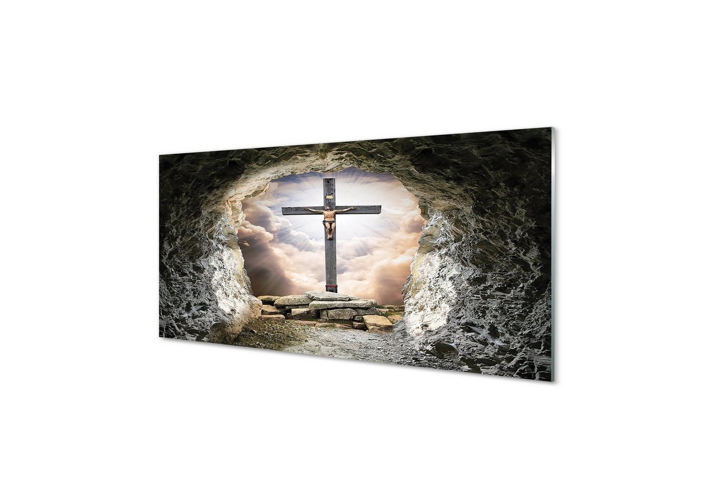 Tulup Glasbild Glasbilder Wanddekoration Bilder Fotobilder Bild XXL 120 cm x 60 cm, Warnung Kreuzlicht Jesus, Bild auf gehärtetem Glas von Tulup