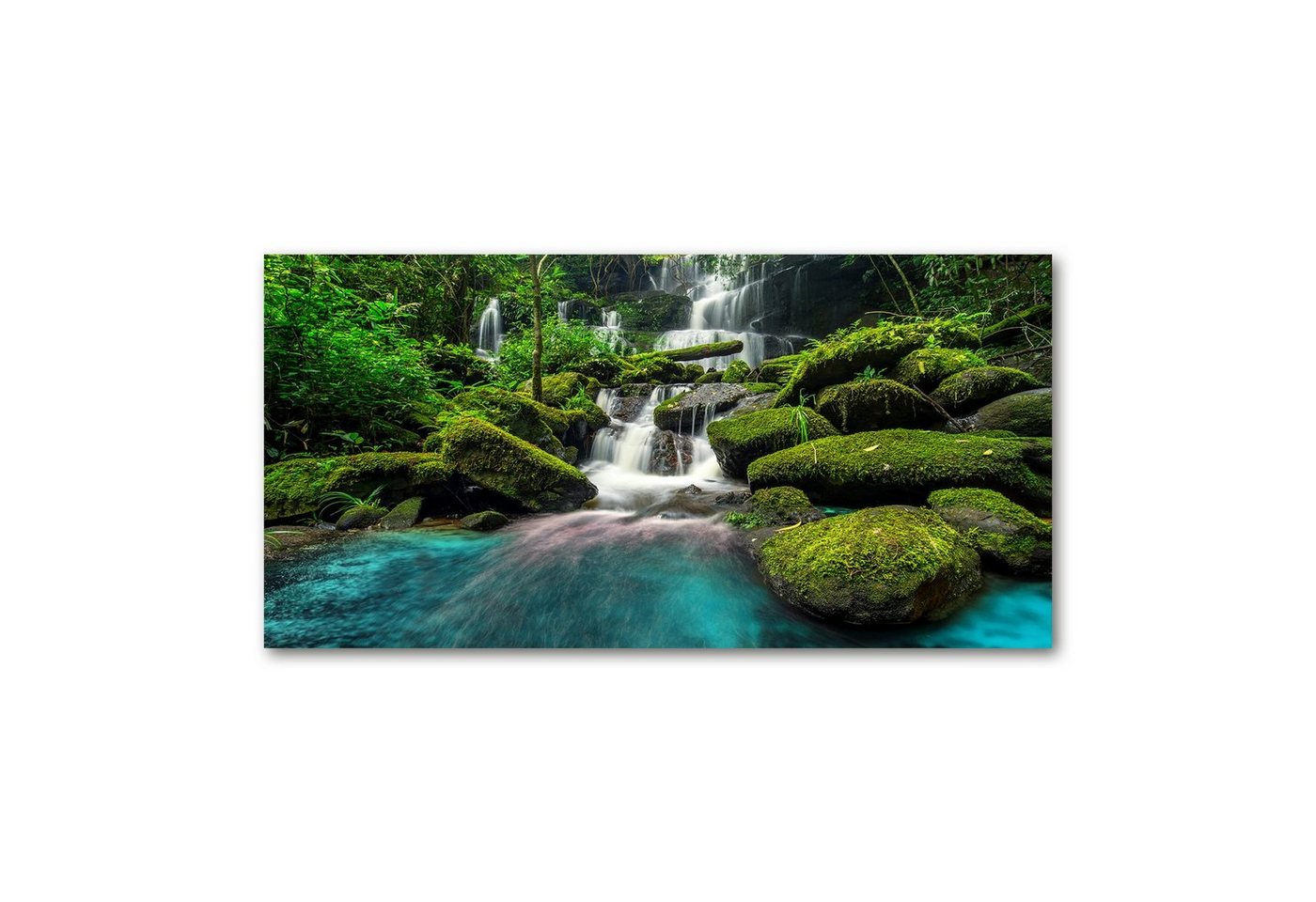 Tulup Glasbild Glasbilder Wanddekoration Bilder Fotobilder Bild XXL 120 cm x 60 cm, Wasserfall im Dschungel, Bild auf gehärtetem Glas von Tulup