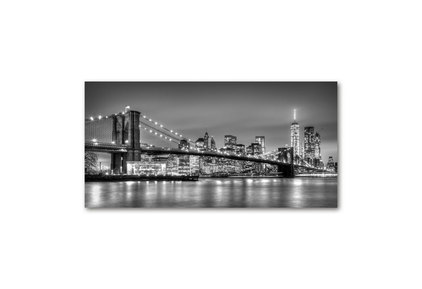 Tulup Glasbild Glasbilder Wanddekoration Bilder Fotobilder Bild XXL 140 cm x 70 cm, Brooklyn-Brücke, Malerei auf gehärtetem Glas von Tulup