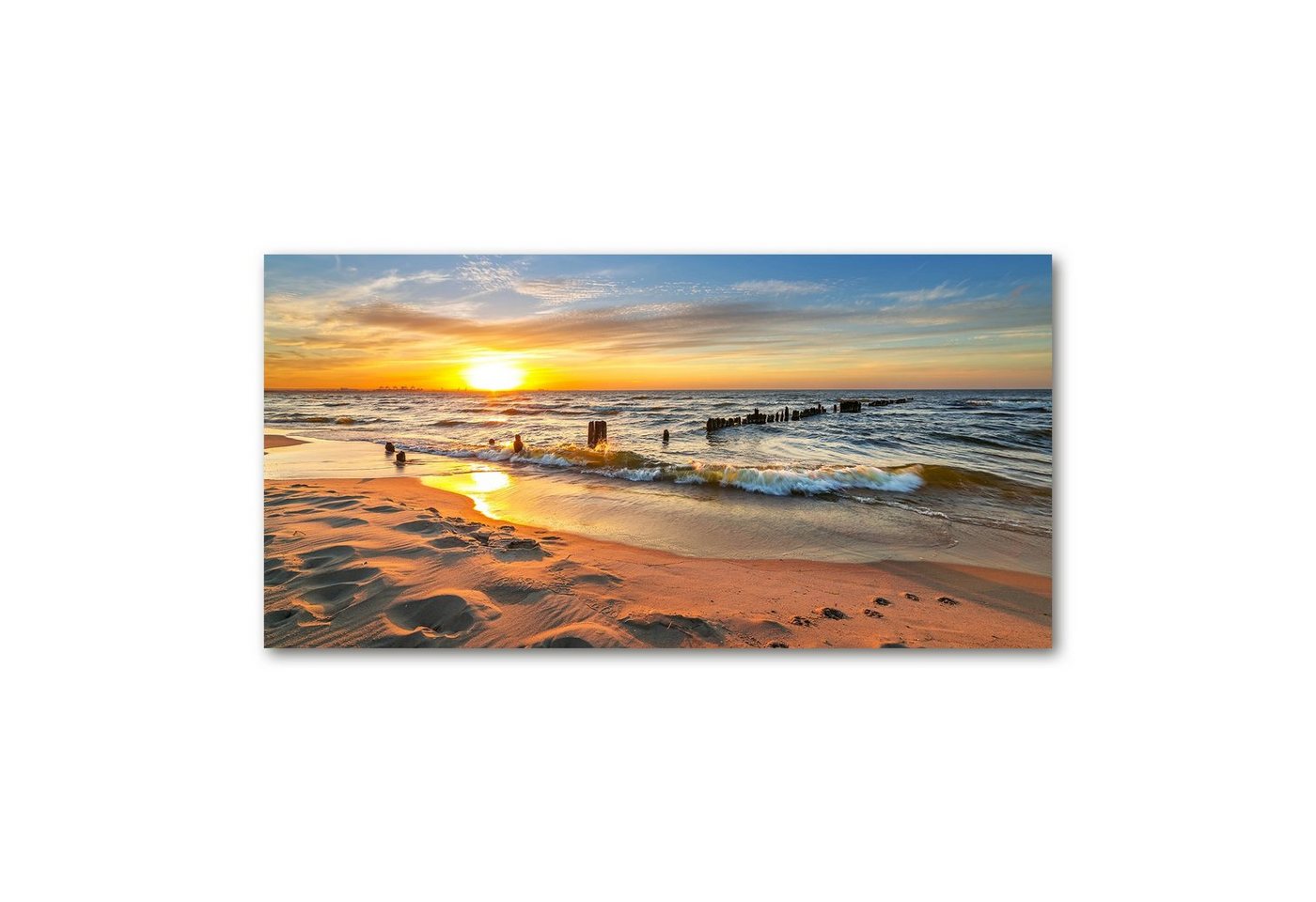 Tulup Glasbild Glasbilder Wanddekoration Bilder Fotobilder Bild XXL 140 cm x 70 cm, Meer Sonnenuntergang Strand, Malerei auf gehärtetem Glas von Tulup