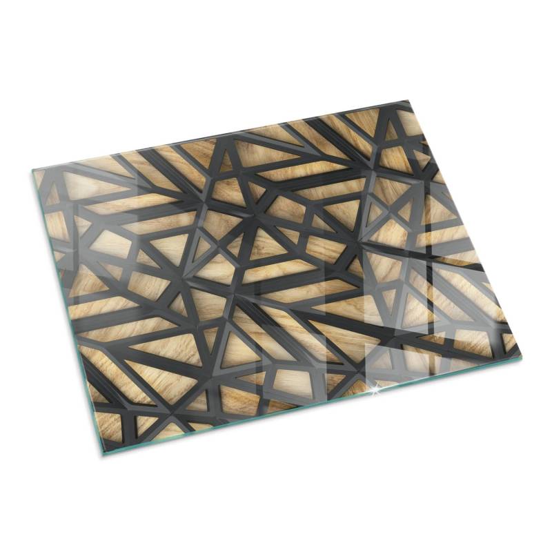 Tulup Glasplatte für Kamin Geometrie mit Holz Kamin Glasplatte Rechteck 80x60 cm Braun Glasplatte für Kamin Glasplatte für Kaminöfen von Tulup