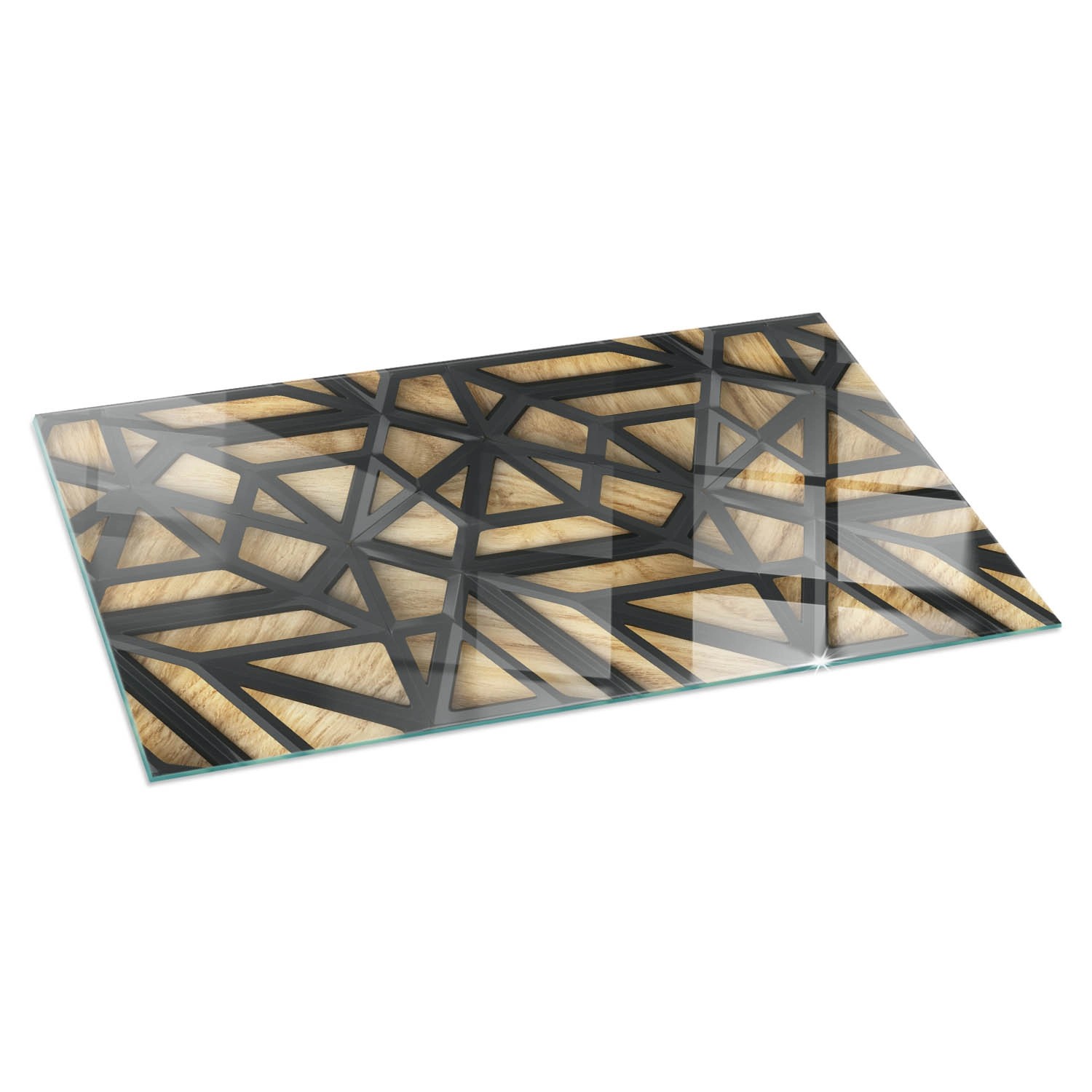 Tulup Glasplatte für Kamin Geometrie mit Holz Vorlegeplatte für Kaminöfen Rechteck 140x70 cm Braun Glasplatte für Kamin Bodenplatte Glas für Ofen von Tulup