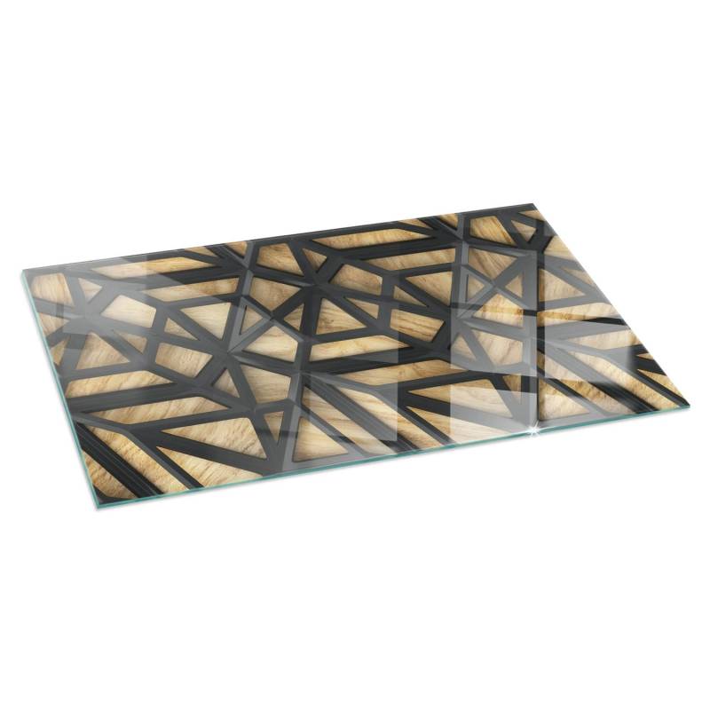 Tulup Glasplatte für Kamin Geometrie mit Holz Vorlegeplatte für Kaminöfen Rechteck 140x70 cm Braun Glasplatte für Kamin Bodenplatte Glas für Ofen von Tulup