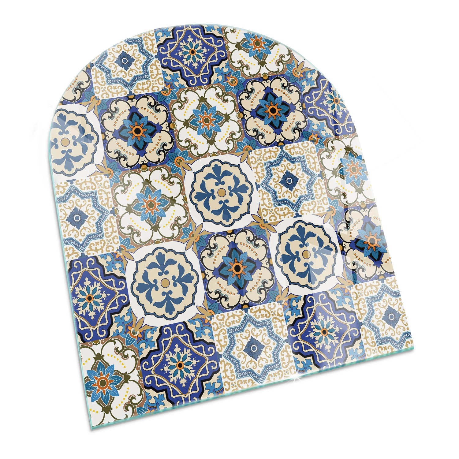 Tulup Glasplatte für Kamin Mosaikmuster mit Blumen Kamin Glasplatte Halbkreis 80x70 cm Blau Glasplatte für Kamin Glasplatte für Kaminöfen Tulup Glasplatte für Kamin Mosaikmuster mit Blumen Kamin Glasplatte Halbkreis 80x70 cm Blau Glasplatte für Kamin Glasplatte für Kaminöfen von Tulup