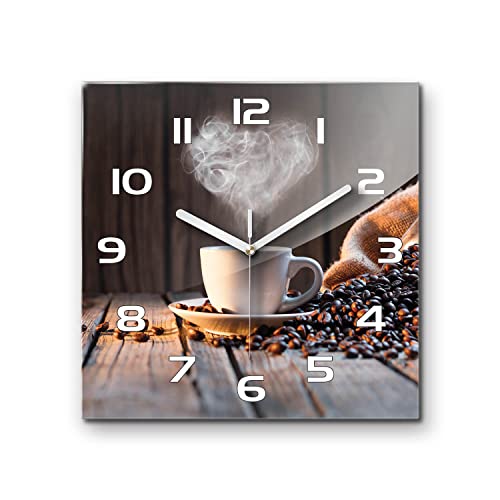 Tulup Glassuhr - 30 x 30 cm - Wanduhr Harlinedglas Uhr Realglas Küchensalon - Eine Tasse Kaffee von Tulup