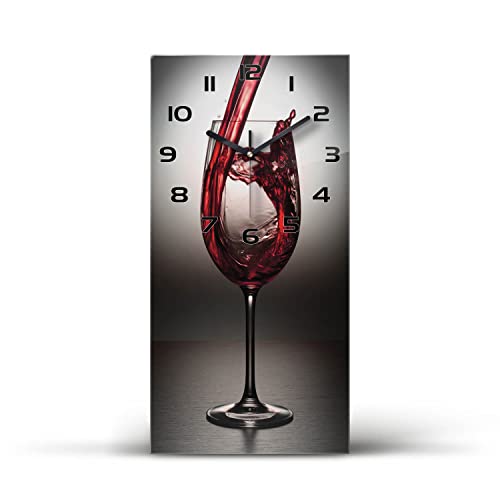 Tulup Glassuhr - 30 x 60 cm - Wanduhr Harlinedglas Uhr Realglas Küchensalon - Rotwein von Tulup