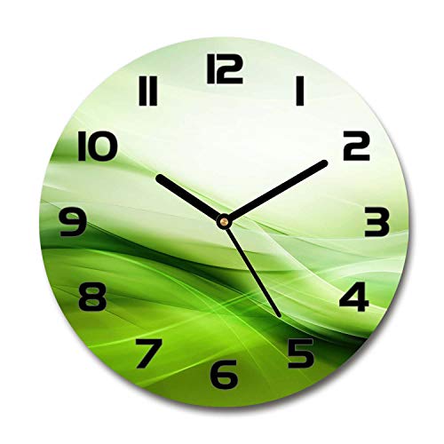 Tulup Glasuhr ⌀ 30cm - Schwarze Zeigern - Wanduhr Wandkunst Bild Gehärtetem Glas Uhr Echtglas Küche Wohnzimmer - Grüne Wellen Hintergrund von Tulup