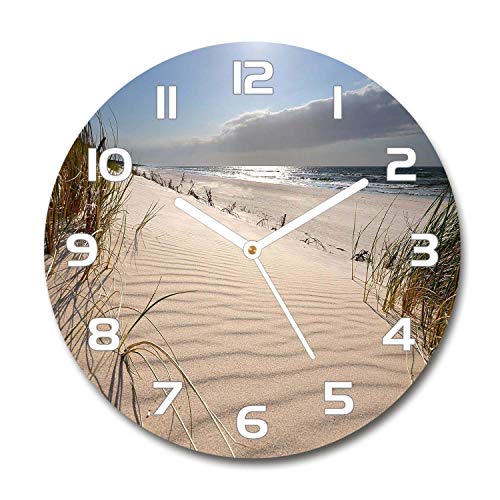 Tulup Glasuhr ⌀ 30cm - weißen Zeigern - Wanduhr Wandkunst Bild Gehärtetem Glas Uhr Echtglas Küche Wohnzimmer - Mrzeżyno Strand von Tulup