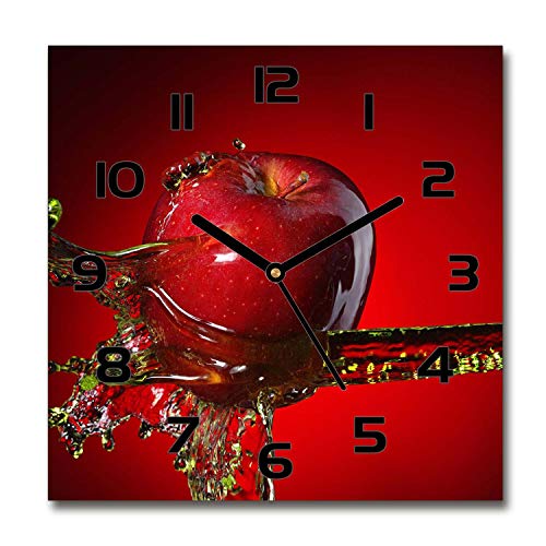 Tulup Glasuhr - 30x30cm - Schwarze Zeigern - Wanduhr Wandkunst Bild Gehärtetem Glas Uhr Echtglas Küche Wohnzimmer - Apfel und Wasser von Tulup