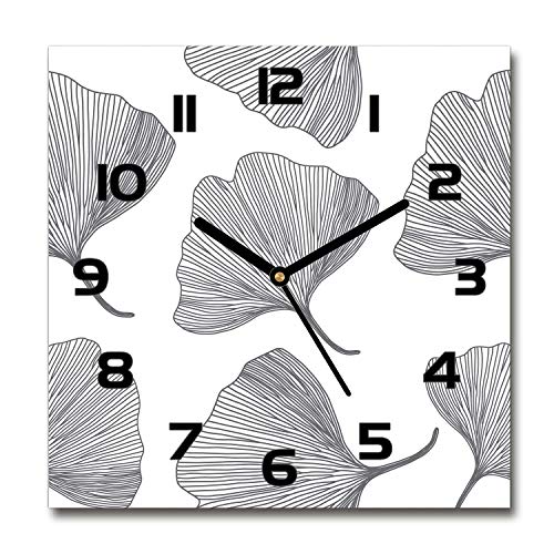 Tulup Glasuhr - 30x30cm - Schwarze Zeigern - Wanduhr Wandkunst Bild Gehärtetem Glas Uhr Echtglas Küche Wohnzimmer - Ginkgo von Tulup