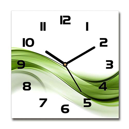 Tulup Glasuhr - 30x30cm - Schwarze Zeigern - Wanduhr Wandkunst Bild Gehärtetem Glas Uhr Echtglas Küche Wohnzimmer - Grüne Welle von Tulup