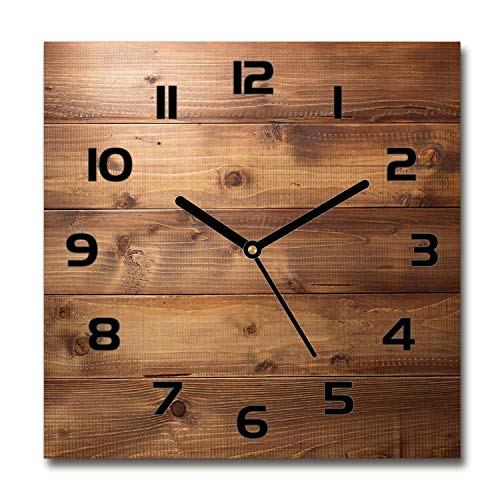Tulup Glasuhr - 30x30cm - Schwarze Zeigern - Wanduhr Wandkunst Bild Gehärtetem Glas Uhr Echtglas Küche Wohnzimmer - Hölzerner Hintergrund von Tulup