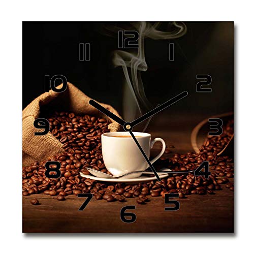 Tulup Glasuhr - 30x30cm - Schwarze Zeigern - Wanduhr Wandkunst Bild Gehärtetem Glas Uhr Echtglas Küche Wohnzimmer - Kaffee in Einer Tasse von Tulup