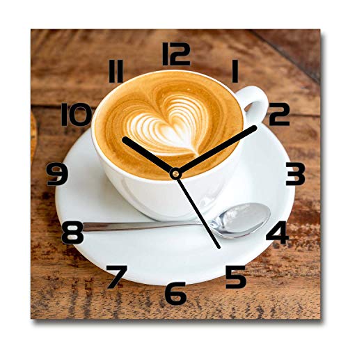 Tulup Glasuhr - 30x30cm - Schwarze Zeigern - Wanduhr Wandkunst Bild Gehärtetem Glas Uhr Echtglas Küche Wohnzimmer - Kaffee in Einer Tasse von Tulup